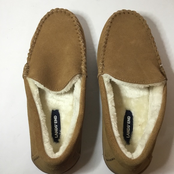 Lands End Men’s Tan Suede Shearling Moccasin Slippers Size 9 NWOB - Picture 7 of 7